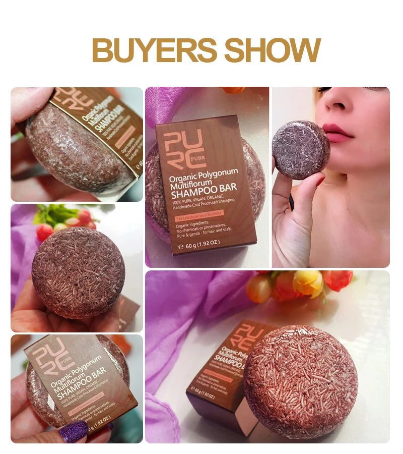 PURC Polygonum Multiflorum Shampoo Bar Cold Processed Soap Prevent Gray Hair Smoothing Women Men Travel Solid Shampoo 60g