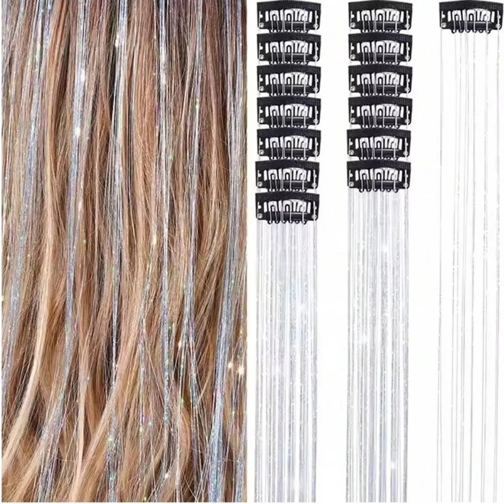 Fashion Highlights Clip Clip in Hair Extensions Colored Shiny Hair Tinsel Fairy Hair Synthetic Hair Highlights Girls