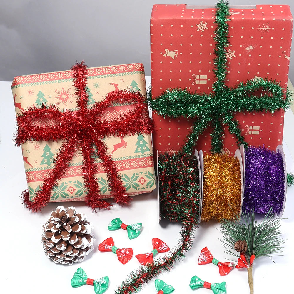 10Yards Gold Silver Wire Garland Tinsel Hanging Rattan Christmas Tree Decoration Xmas Wedding Birthday Party Colorful Ribbon