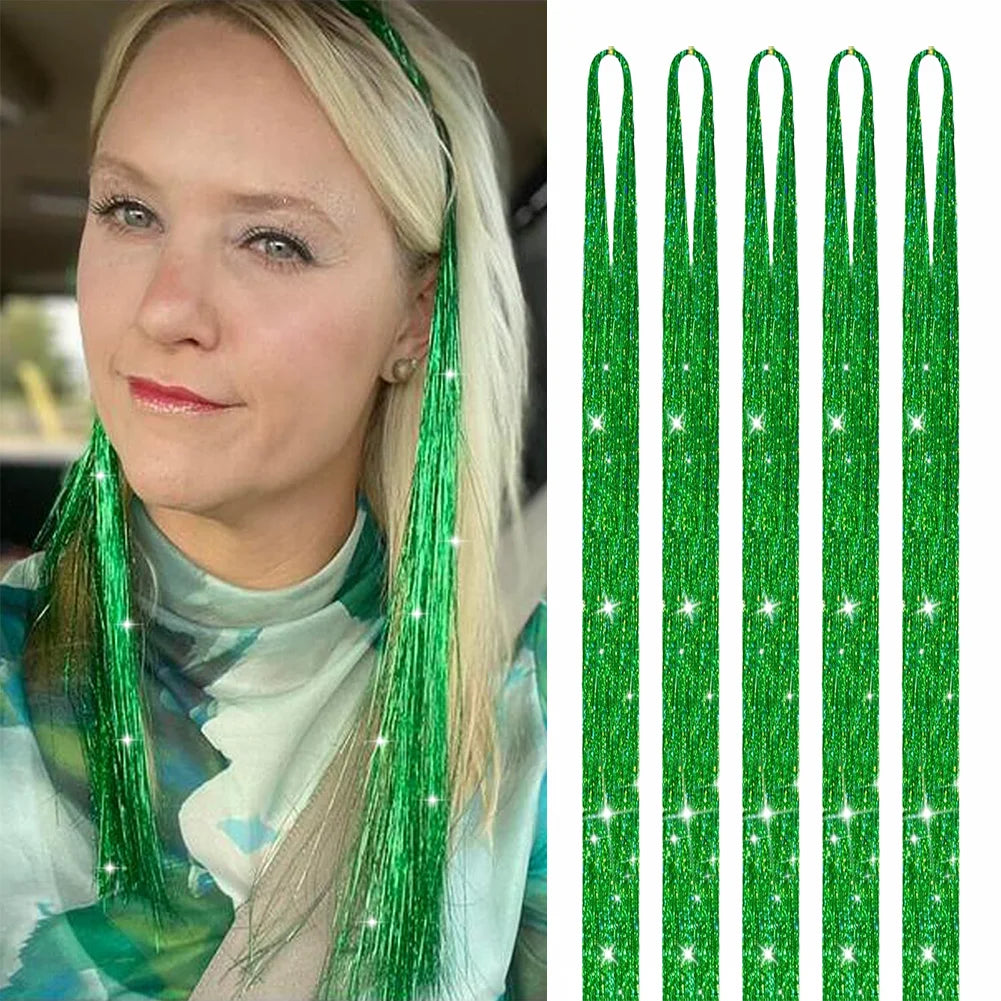 Hair Tinsel (46 Inch, 5pcs) Tinsel Hair Extensions for Girls and women Fairy Tinsel Hair Extensions Holographic  Synthetic Hair