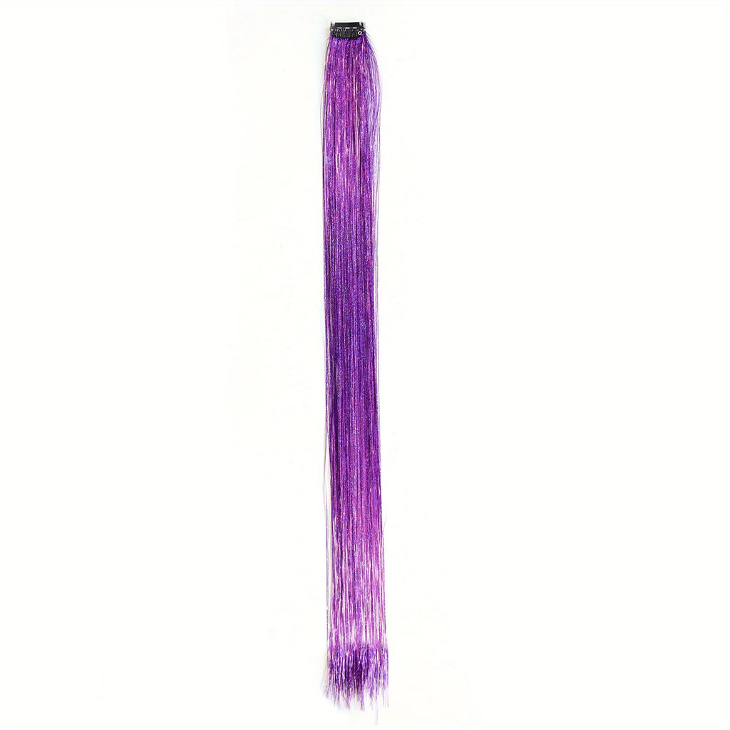 Clip In Hair Tinsel, Fairy Hair Tinsel Kit 22 Inches Glitter Colorful Clip On Tinsel Hair Extensions for Girls Hair Accessories