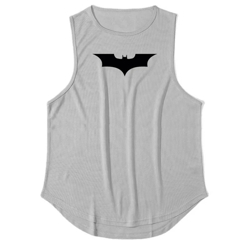 Mens Gym Clothing Mesh Fitness Singlets Black Bat Print Quick Dry Bodybuilding Tank Top Men Muscle Sleeveless Shirt Sports Vest