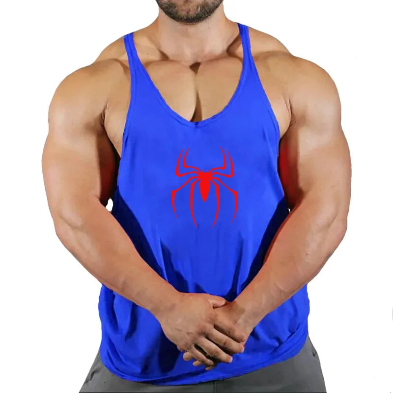 Spider Print Fitness Tank Top Fitness Shirt Muscle Men's Single Tank Top Men's Sleeveless Sweatshirt Men's Tops Fitness Clothing