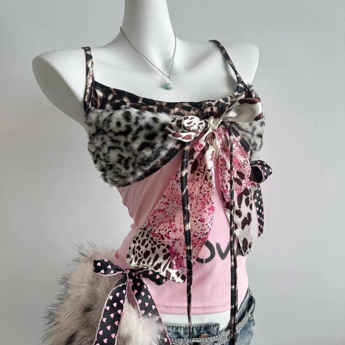 Women Clothing Summer Crop Tops 2025 Ropa Mujer Halter Backless Loose Vest Sweet Korean Camis Korean Leopard Print Sexy Tanks