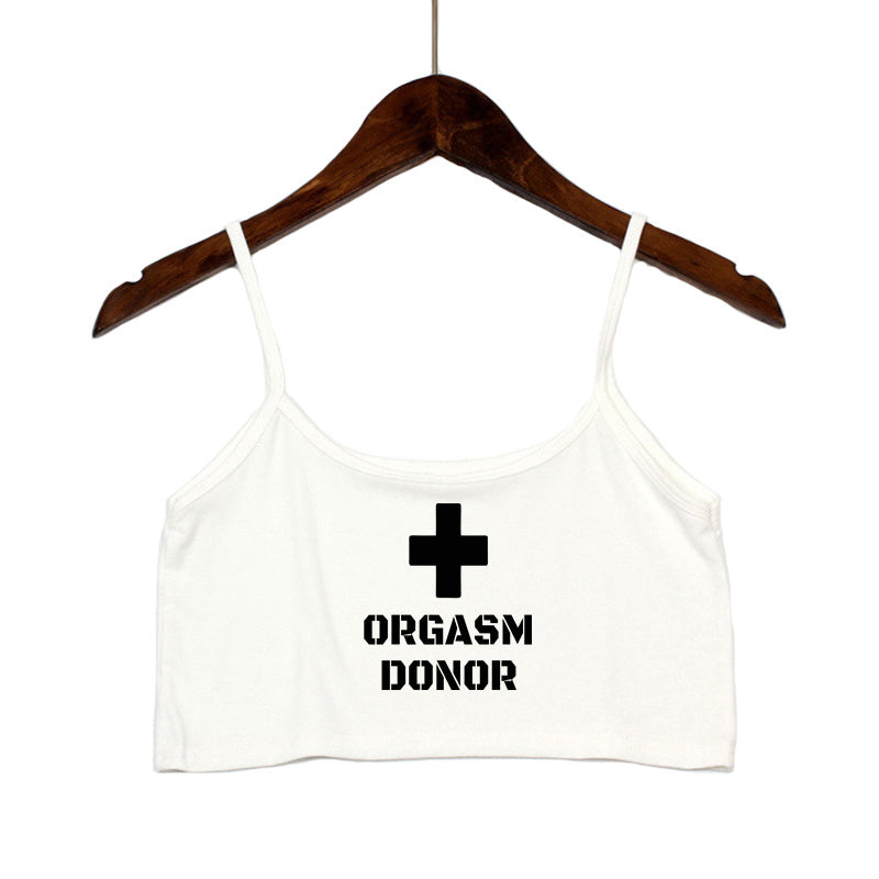 Women Clothing Sexy Tops for Women Fashion Tank Top ORGASM DONOR Letter Print Sexy Seamless Sleeveless Camis Backless Camisole