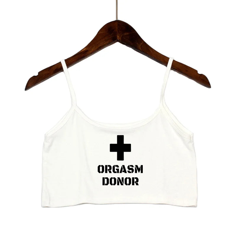 Women Clothing Sexy Tops for Women Fashion Tank Top ORGASM DONOR Letter Print Sexy Seamless Sleeveless Camis Backless Camisole