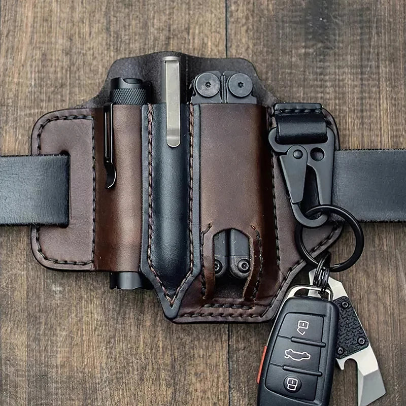 Tool Pocket Multifunctional Storage Wear Resistant Durable Outdoor Camping Sports Pocket Tool Leather Case Flashlight Cover