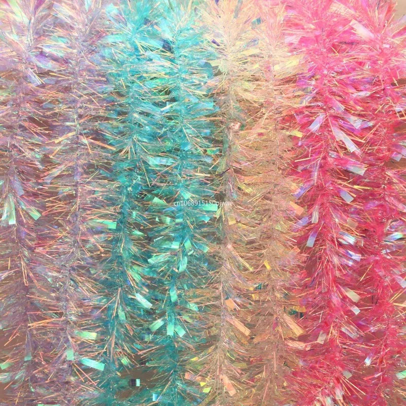 180cm Christmas Tinsel Ribbon Garland Gold Silver Color Decorative Tinsel Strips Home Wedding Birthday Party Wall Door Decor