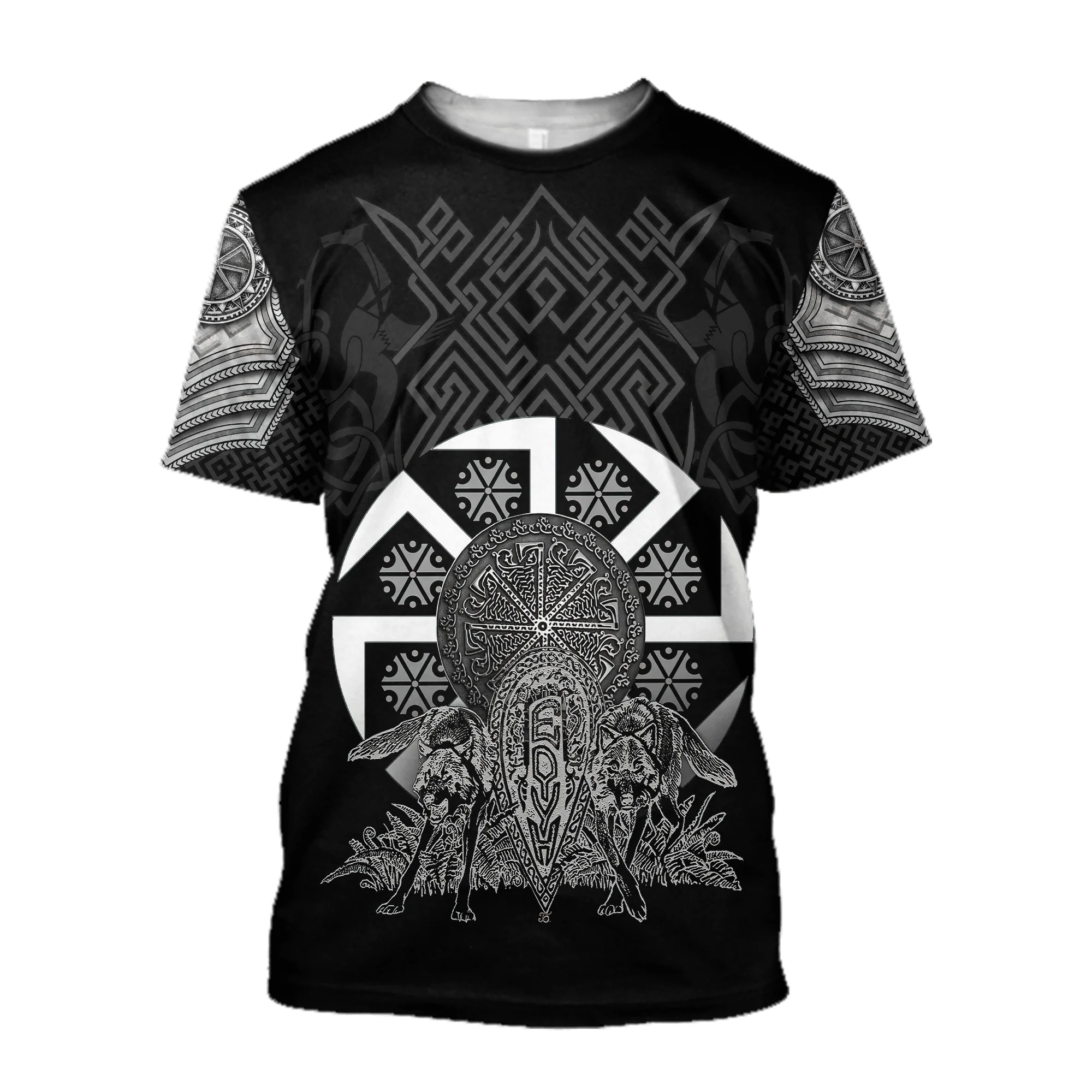 Summer 2022 Viking Mystic Ancient Symbol Charm with Men's Printed T-shirt O Neck Short Sleeve Oversized Loose Street Casual Top