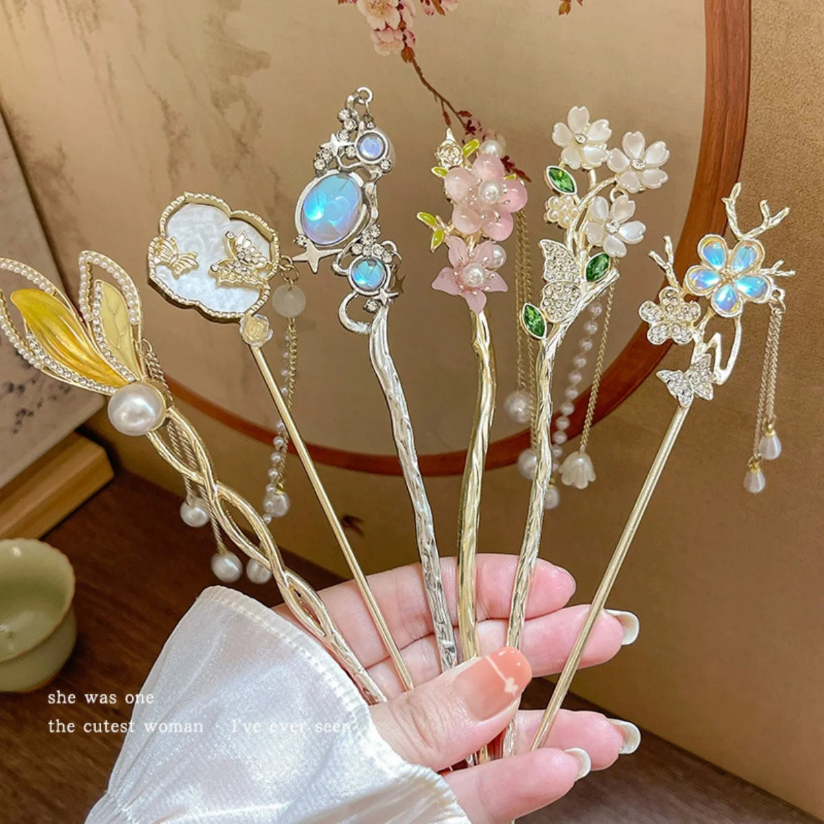 Elegant Flower Tassel Hairpin For Women Exquisite Neo-chinese Style Metal Hair Stick Girls Fashion Jewelry Hair Accessories