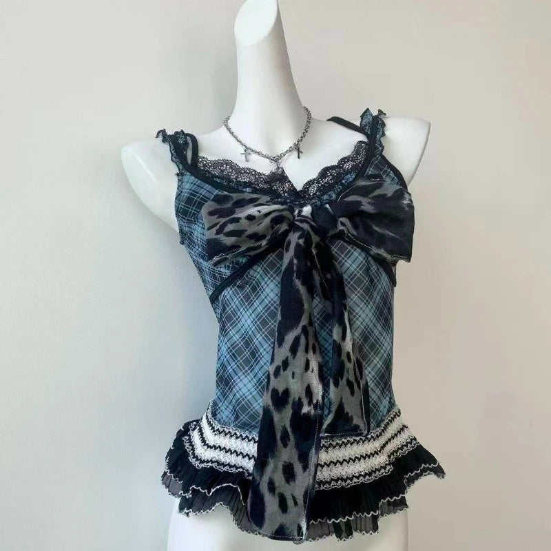 Women Clothing Summer Crop Tops 2025 Ropa Mujer Halter Backless Loose Vest Sweet Korean Camis Korean Leopard Print Sexy Tanks