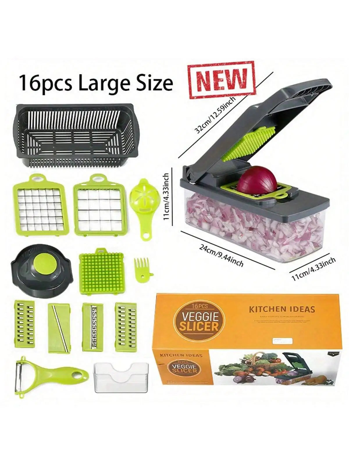 16pcs/Set Vegetable Chopper Onion Chopper Handle Food Grate Food Chopper Kitchen Vegetable Slicer Dicer Cut Potato Shredder