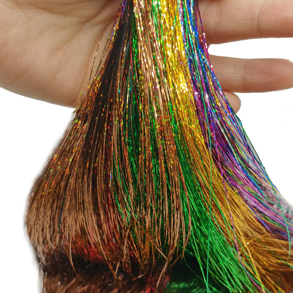 Tinsel Hair Extension 36 Inch Sparkle Glitter Tinsel Hair Rainbow Colored Synthetic Crochet Hair Extensions Hair Accessories