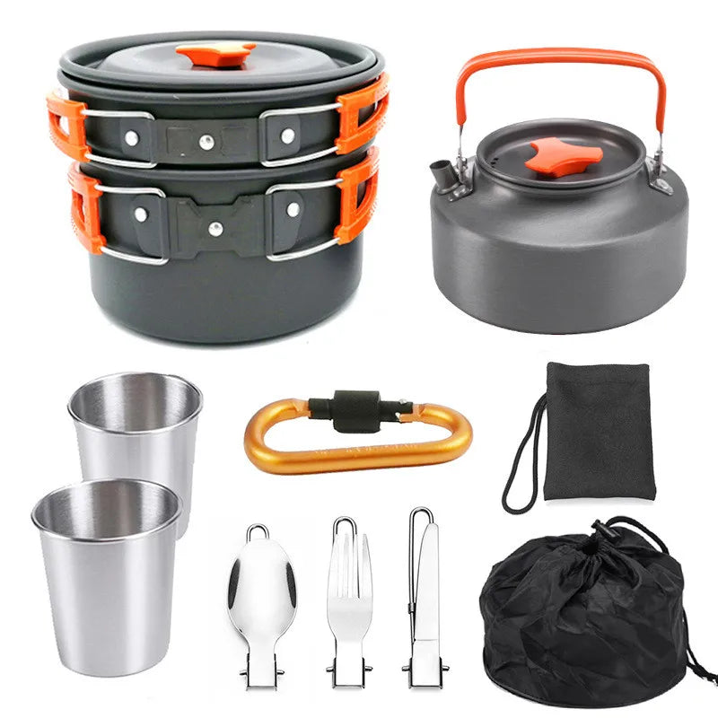 Sevenstar High Quality 2-3 Person Hiking Accessories Portable Outdoor Camping Kettle Pot Set With Swivel Carabiner