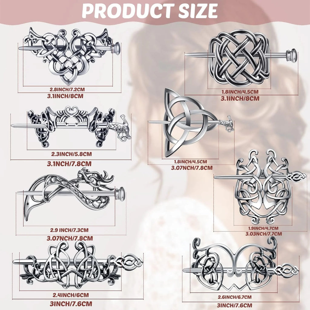 Viking Celtic Hair Clips Vintage Celtic Knot Hairpins Retro Silver Alloy Hair Sticks Viking Metal Celtic Hair Barrette Jewelry