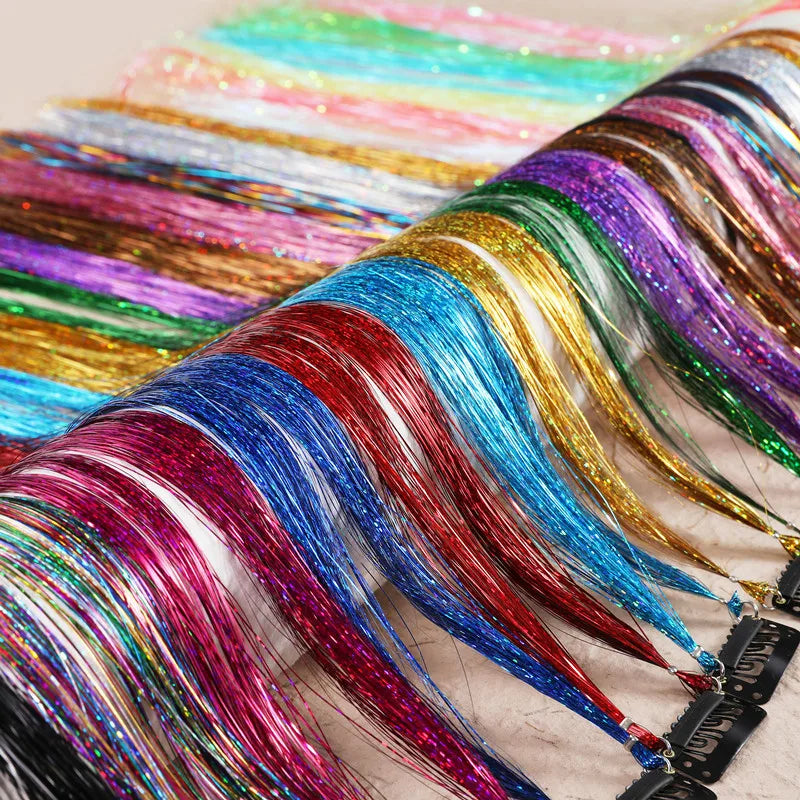Hair Tinsel Glitter Braids High Temperature Fiber Bling Women's Tinsel Hair Strands In Braiders French Twist Hair Accessories