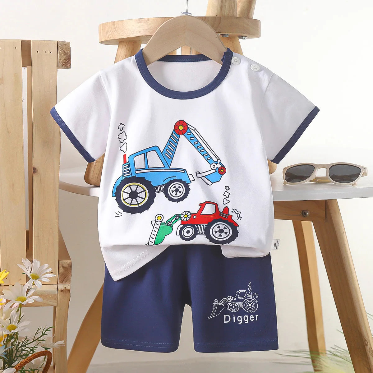 1 Sets Pure Cotton Kids Cartoon Clothing Summer Baby Fashion Short Sleeve Suits Boys Girls T-Shirts+Shorts Children Outfits