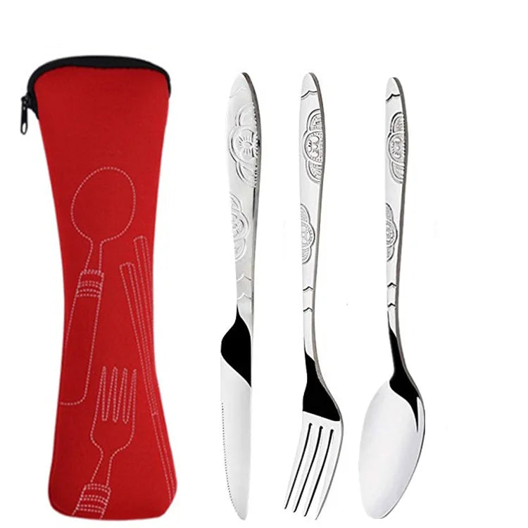 Stainless Steel Tableware Set Portable Cutlery Kit with Carry Case for Travel Camping Picnic Outdoor Meals Reusable Utensils