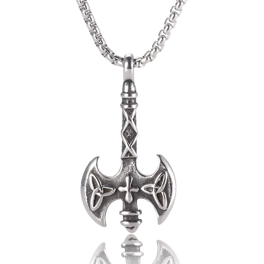 Viking Axe Pendant Necklace For Women Men hip-hop Punk Style Silver Color Stainless Steel Box Chain Vintage Male Jewelry Gifts
