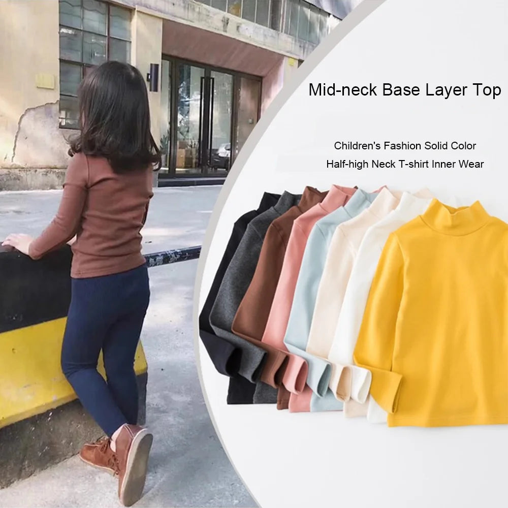 Children's Clothing Boys Girls Winter Thermal T-shirts Turtleneck Solid Long Sleeve Soft Warm Fleece Bottoming Shirts Kids Tops