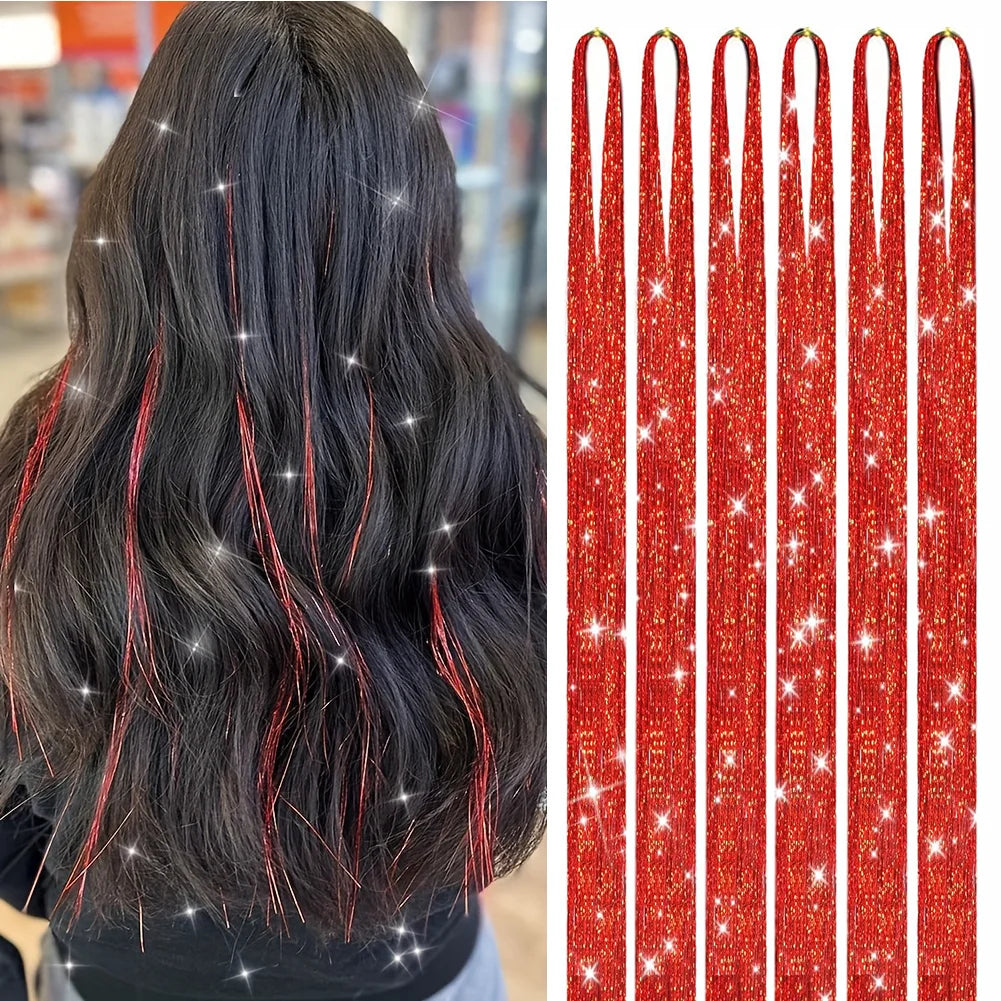 Hair Tinsel (46 Inch, 5pcs) Tinsel Hair Extensions for Girls and women Fairy Tinsel Hair Extensions Holographic  Synthetic Hair
