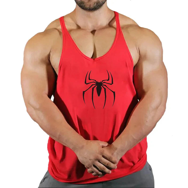 Spider Print Fitness Tank Top Fitness Shirt Muscle Men's Single Tank Top Men's Sleeveless Sweatshirt Men's Tops Fitness Clothing
