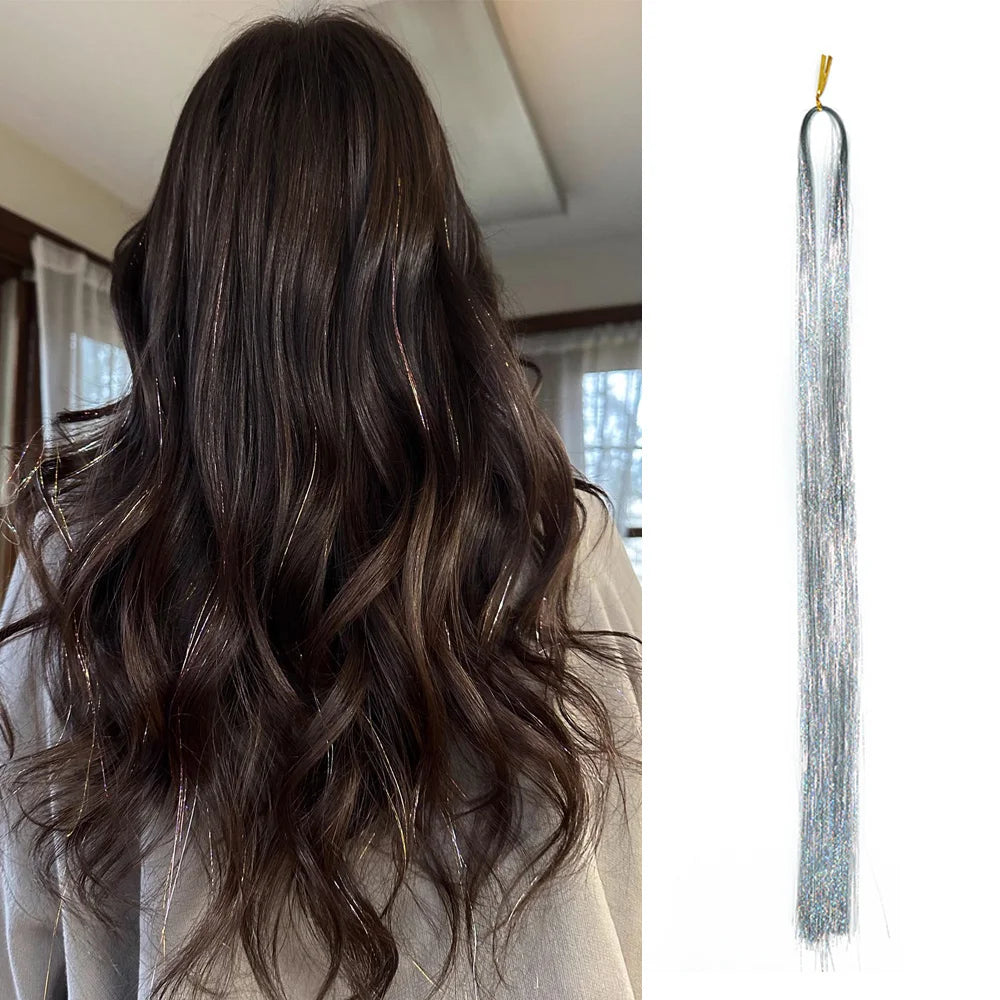 Glitter Tinsel Hair Extensions for Women and Girls Sparkling Shinny Fairy Hair Accessories for Christmas New Year Halloween