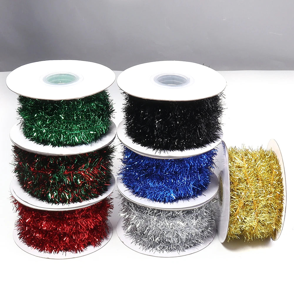 10Yards Gold Silver Wire Garland Tinsel Hanging Rattan Christmas Tree Decoration Xmas Wedding Birthday Party Colorful Ribbon