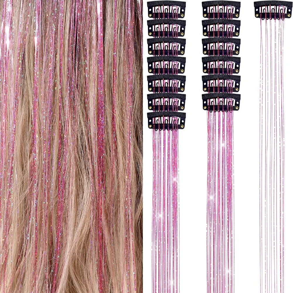 Fashion Highlights Clip Clip in Hair Extensions Colored Shiny Hair Tinsel Fairy Hair Synthetic Hair Highlights Girls