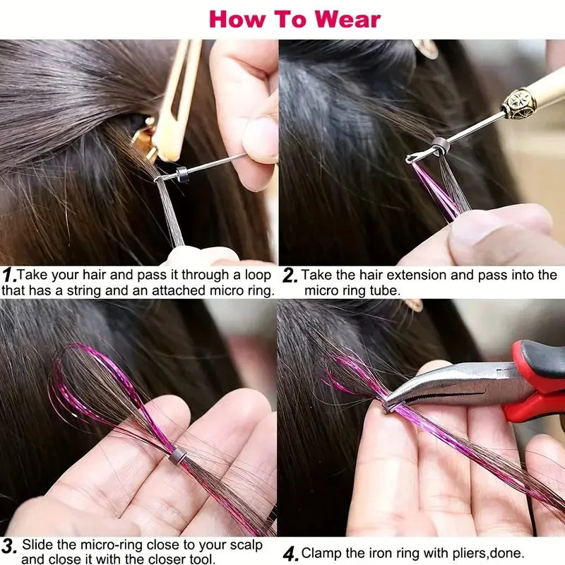 Sparkle Hair Tinsel Rainbow Colored Strands Girls Headwear Hairbinge Hair Laser False Hair Extensions Decor Glitter