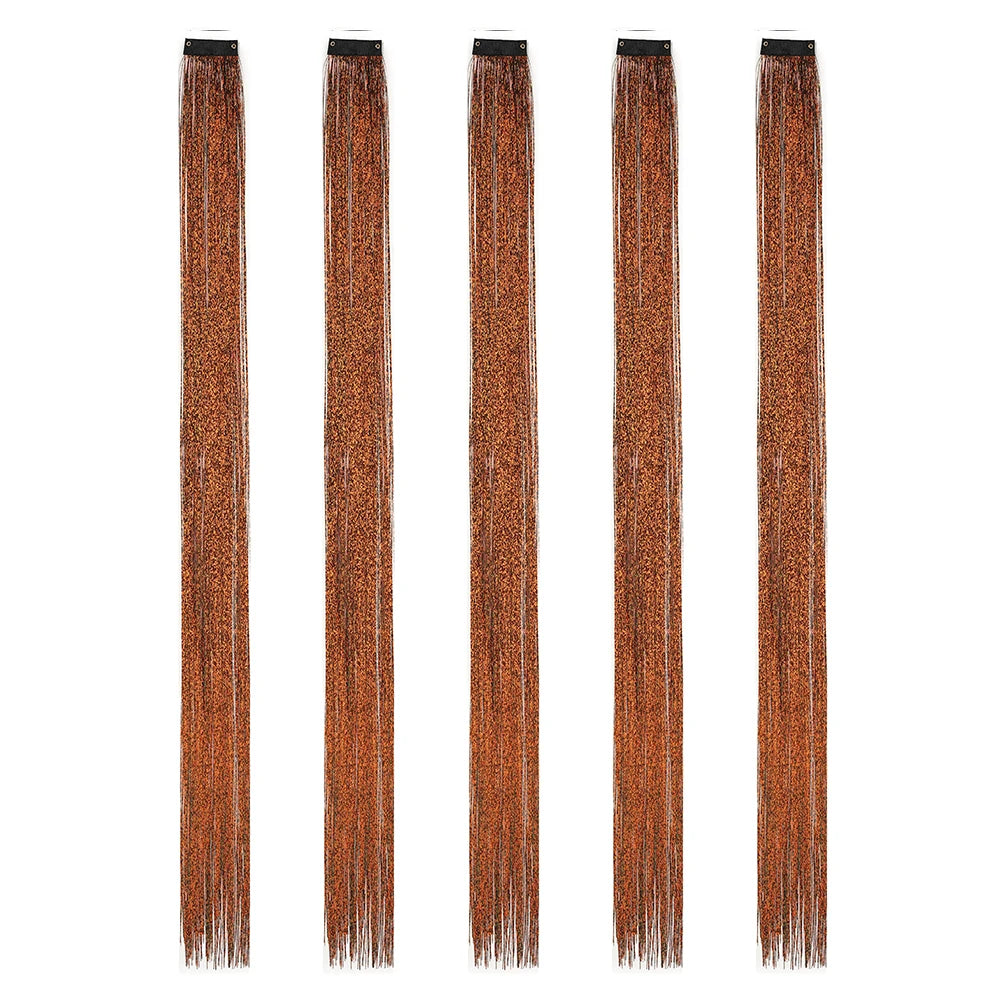 Clip in Hair Tinsel Synthetic 22 Inch Colorfull Tinsel Hair Extensions 5Pcs/Pack for Women Girls Party Christmas New Year Gift