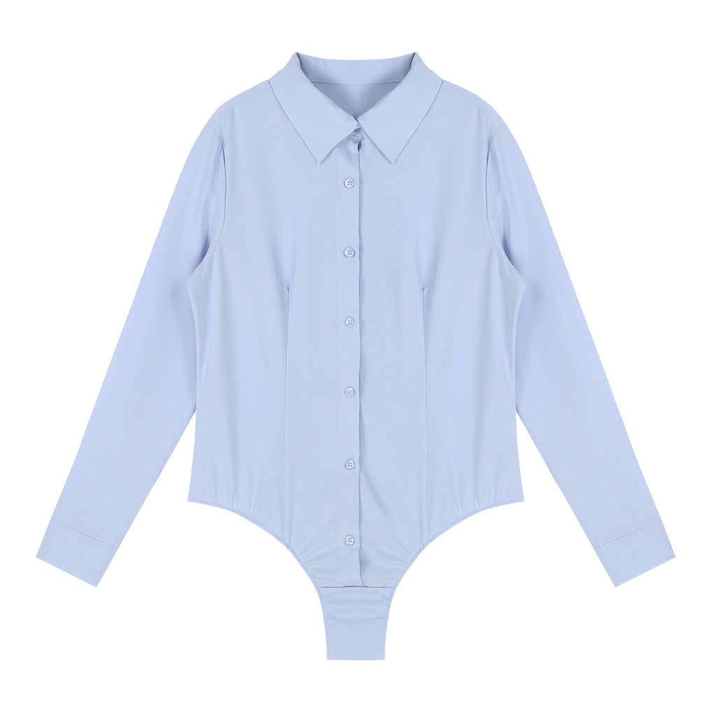 Women's Body Shirt Office Lady Work Uniforms White Blouses Slim Clothes Long Sleeve OL Shirt Leotard Easy Care Work Tights Shirt