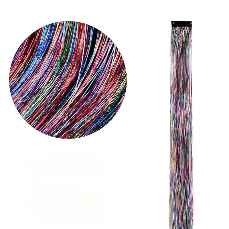 93cm Glitter Hair Tinsel Extension with BB Clips Laser Gold Silver Tinsel Hair Braided Girls Headwear Braiding Hair Decor Tools