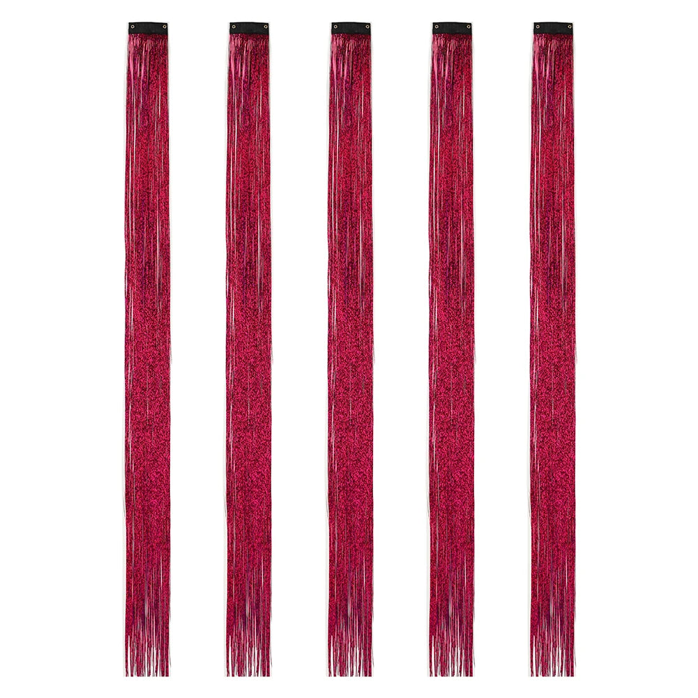 Clip in Hair Tinsel Synthetic 22 Inch Colorfull Tinsel Hair Extensions 5Pcs/Pack for Women Girls Party Christmas New Year Gift