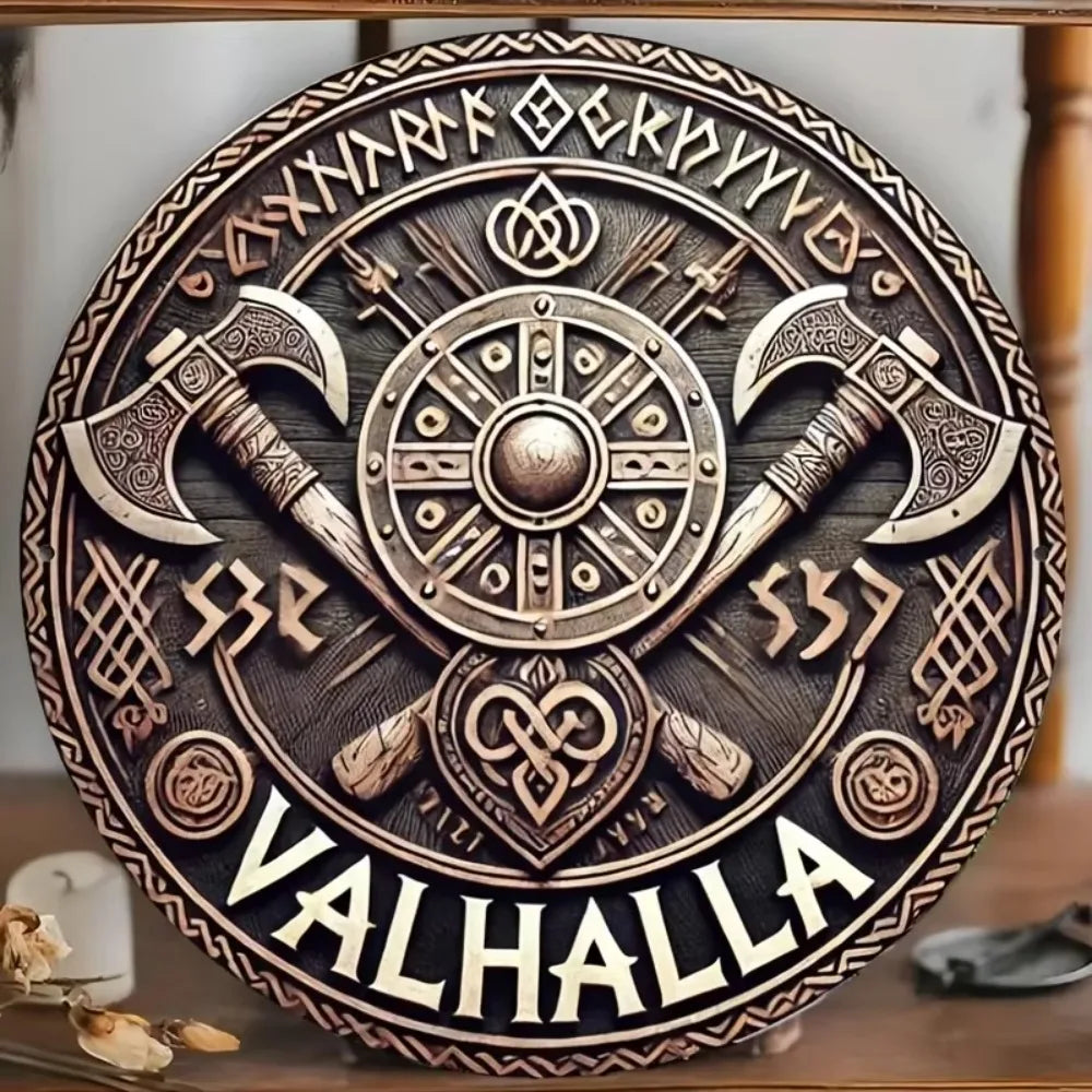 Vintage Iron Sheet Painting - Viking Mythology Circular Logo|Retro Style Wall Art, Timeless Decor with a Dash of Viking Elegance