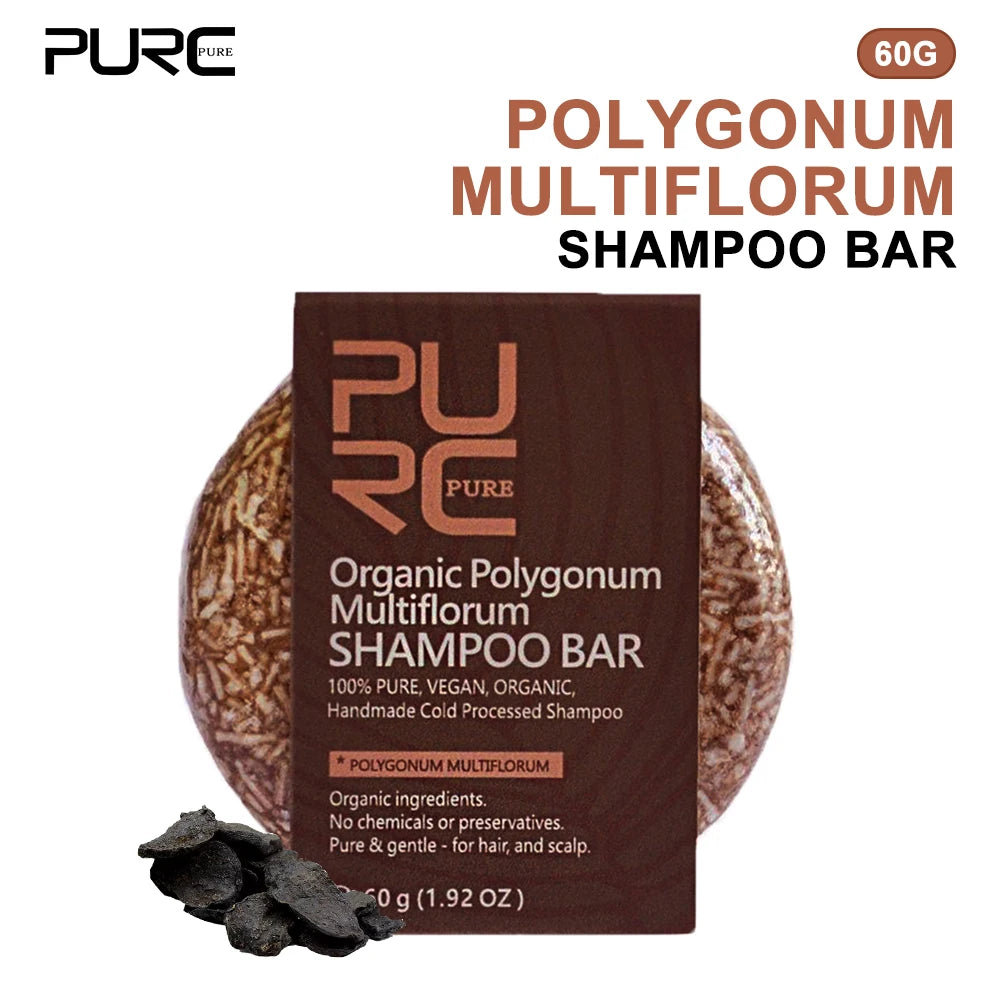 PURC Polygonum Multiflorum Shampoo Bar Cold Processed Soap Prevent Gray Hair Smoothing Women Men Travel Solid Shampoo 60g