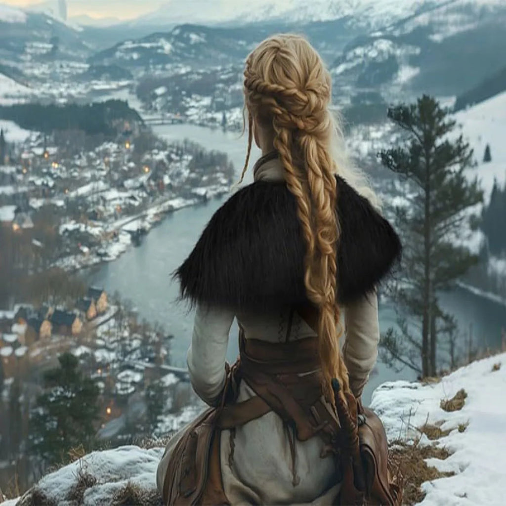 Viking Cloak Costume WOmen Fur Collar Medieval Renaissance Wrap King Warrior Cape Shawl Halloween LARP Cosplay Costume