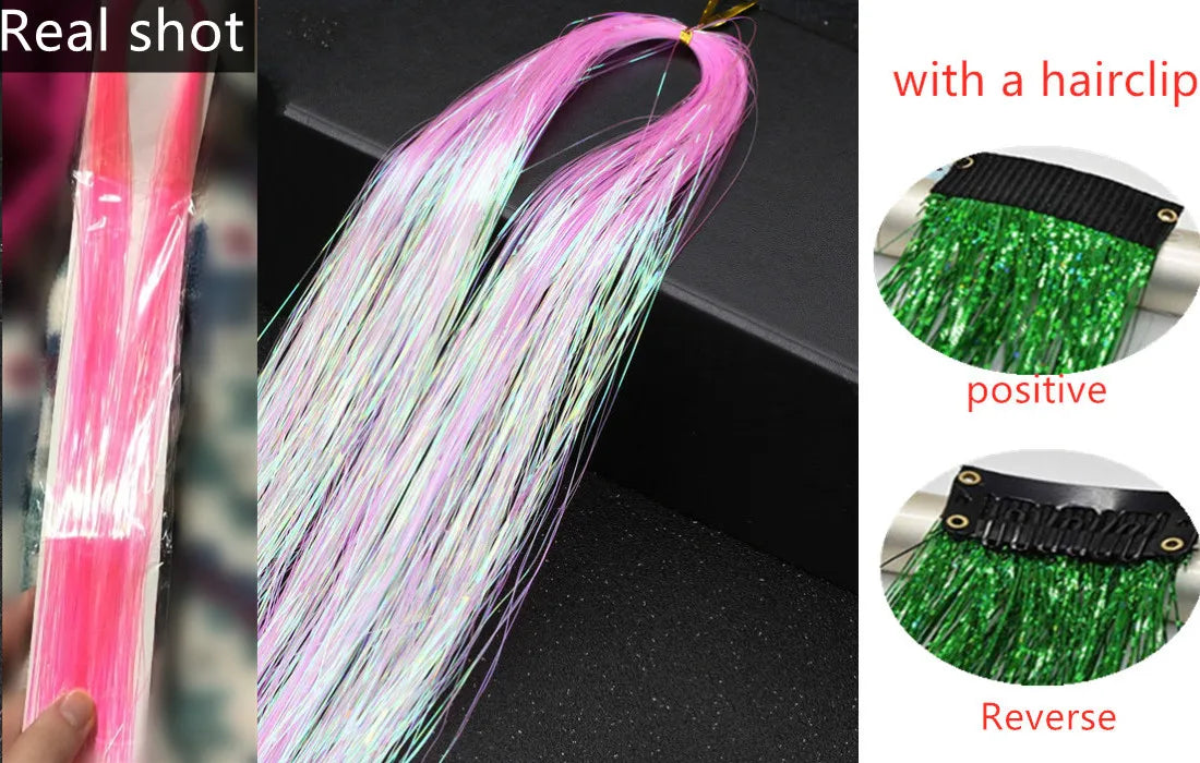 Hair Tinsel Glitter Braids High Temperature Fiber Bling Women's Tinsel Hair Strands In Braiders French Twist Hair Accessories