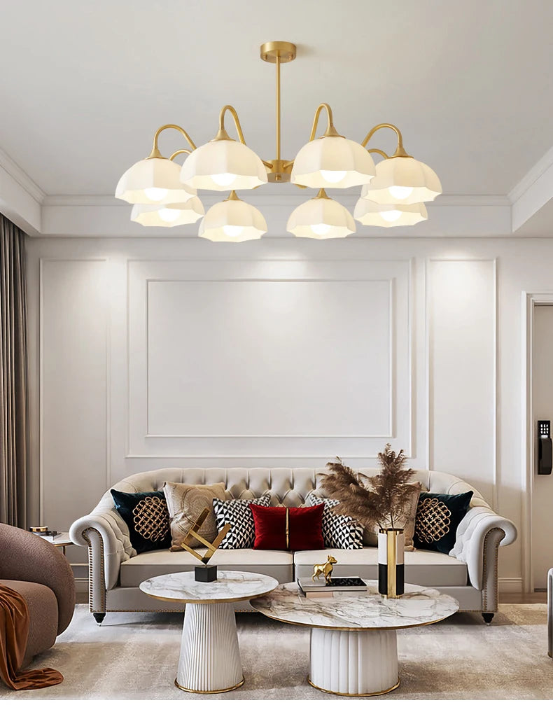 Light Luxury Cream Style Living Room Chandelier Bedroom Dining Room Brass Lamp Attic Lobby Hotel LED Home Lighting Decoration