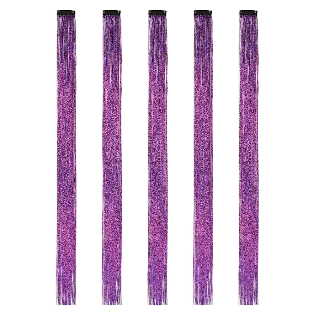 Clip in Hair Tinsel Synthetic 22 Inch Colorfull Tinsel Hair Extensions 5Pcs/Pack for Women Girls Party Christmas New Year Gift