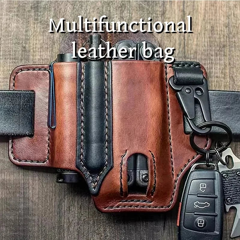 Tool Pocket Multifunctional Storage Wear Resistant Durable Outdoor Camping Sports Pocket Tool Leather Case Flashlight Cover