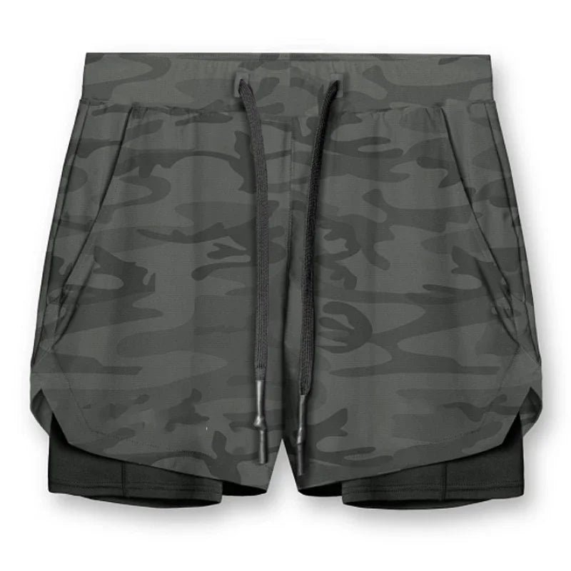 Mens Gyms Fitness 2 in 1 Quick Dry Shorts Summer Running Bodybuilding Jogging Casual Short Pants Workout Male Basketball Bottoms