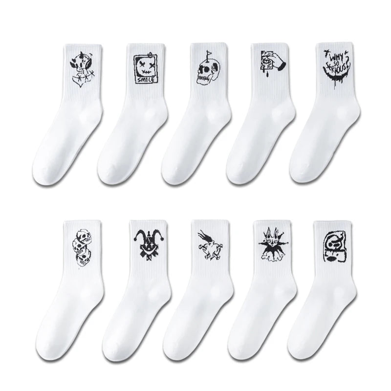 Men's graffiti funny socks, oversized socks, clown spray painted black and white socks