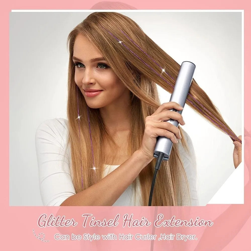 Fashion Highlights Clip Clip in Hair Extensions Colored Shiny Hair Tinsel Fairy Hair Synthetic Hair Highlights Girls