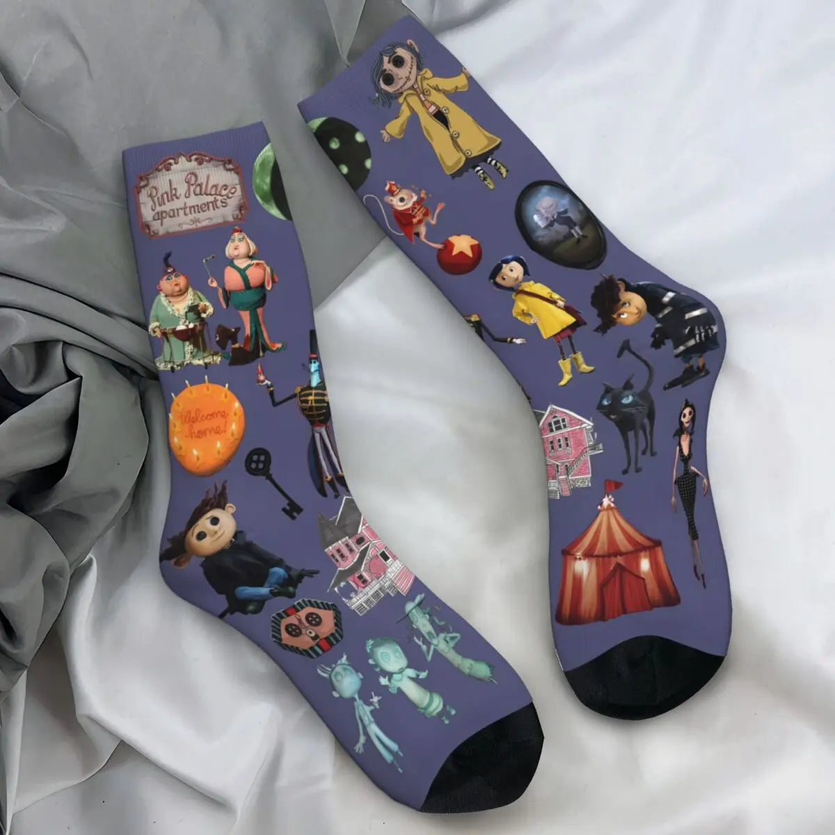 Coraline Horror Movie Stockings Design Funny Socks Autumn Non Skid Socks Couple Running Medium Soft Socks