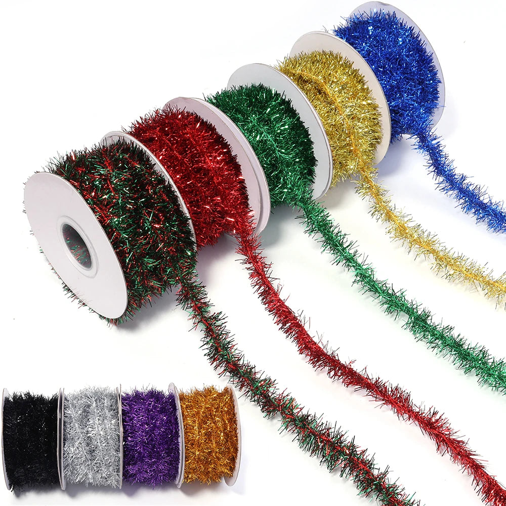 10Yards Gold Silver Wire Garland Tinsel Hanging Rattan Christmas Tree Decoration Xmas Wedding Birthday Party Colorful Ribbon