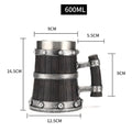 Viking Wood Style Beer Mug 3D Resin Stainless Steel Coffee Cup Wine Glass Metal Double Wall Mug Beer Jug Cup Thermal
