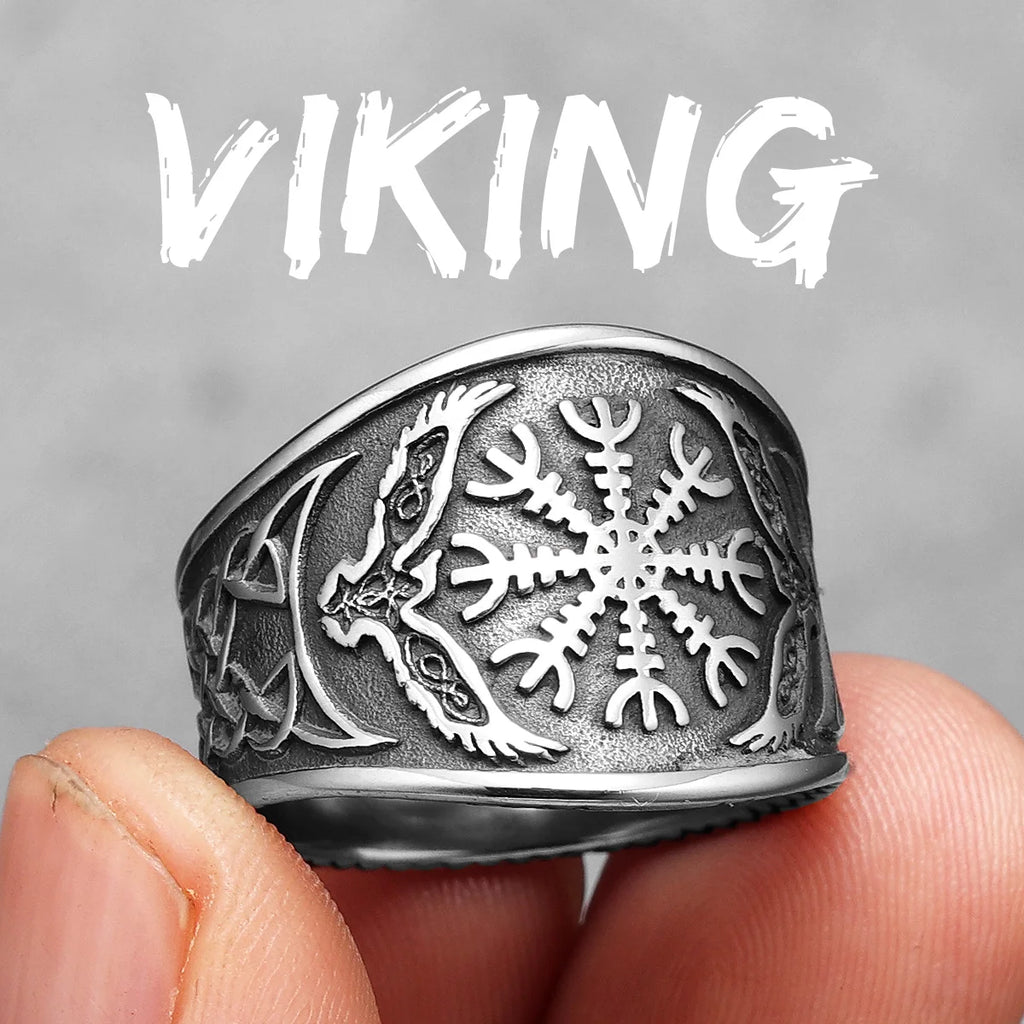Viking Tree of Life Ring Stainless Steel Vegvisir Compass Men Rings Rock Retro for Male Rider Jewelry Creativity Gift Wholesale