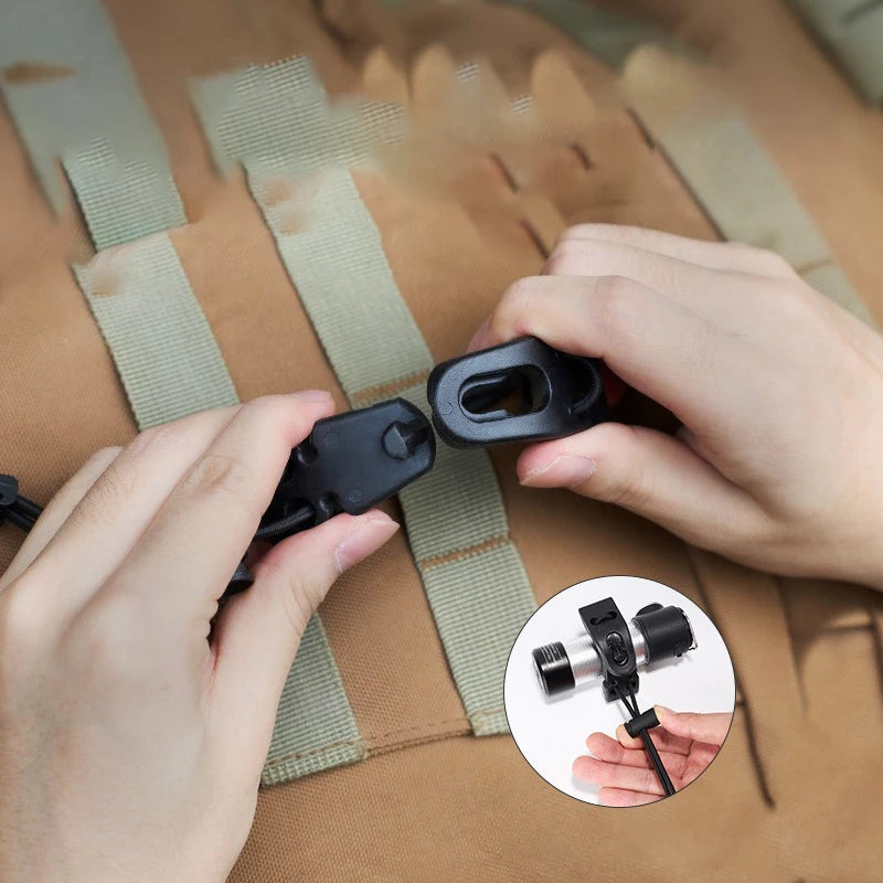 New Outdoor Molle Webbing Buckle Clip Clasp Tactical Flashlight Ice Axe Walking Stick Tripod Fixed Clip Accessories Hunting Clip