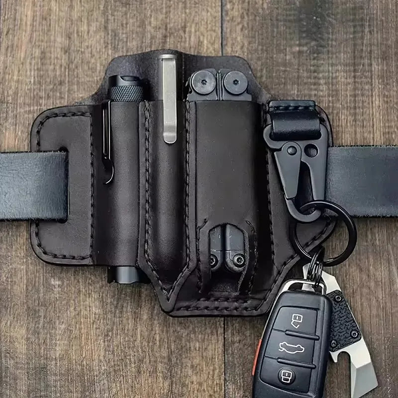 Tool Pocket Multifunctional Storage Wear Resistant Durable Outdoor Camping Sports Pocket Tool Leather Case Flashlight Cover